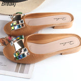 Slippers Women's New Women's Half Slippers Outer Wear Set Feet Fashion Rhinestone Flat Heelless Women's