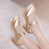 Wedding Dress Shoes With Thick Heels Model Cheongsam Show Waterproof Platform Thick Soles Single Shoes Catwalk One-Word Buckle Small Size High Heels