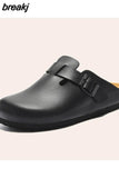 2023 New Buckle Closed Toe Cork Slipper Casual Women Solid Color Beach Outside Non-slip PU Leather