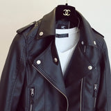 Autumn Winter Pu Leather Jacket Faux Soft Leather Coat Slim Black Rivet Zipper Motorcycle Jackets Womens Biker