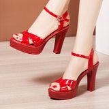 Platform Sandals Women's Thick Heels Summer New Lacquered Leather Large-Size Women's Shoes 4143 Sexy Fairy Style Dress High
