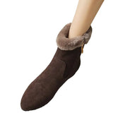 Breakj Skin Flat Thick High Heel Ankle Boots Women's 2023 Winter New Warm Cotton Shoes Retro Wool