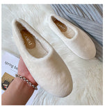 Winter White Wool Fur Shoes Woman Soft Fluffy Flats Warm Plush Cotton Loafers Fleece Lambswool Moccasins Femmes Furry