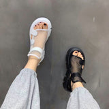 Women Summer New Fashion Thick-bottomed Breathable Eugene Yarn Mesh Magic Paste Roman Sandals Hook &amp; Loop
