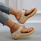 Breakj Women's Shoes 2023 Summer New Beach Clip Toe Slope Heel Slippers Women's Plus-Size Roman