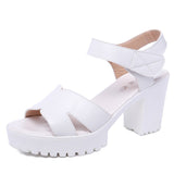 Breakj Leather High Heel Waterproof Sandals Women Fashion Crocodile Pattern Walking Shoes Summer Coarse Heel Magic Sticky H Women's