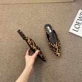 Pointed Mules Fashion Leopard Print Women Slippers Casual Women's Shoes Women Low Heels Elegant Ladies Outdoor