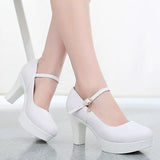 Breakj Head Buckle Waterproof Table 8CM High Heel Women's Shoes Thick-Soled Model Show Shoes Coarse Heel Work Shoes Silver Single