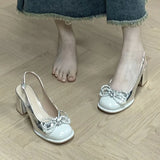 Breakj Bow Beautiful Silver Mary Jane High Heel Women's Back Empty Coarse Sandals 2025 Summer New Single
