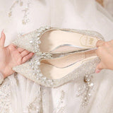 Breakj High-Heeled Wedding Shoes Women's Crystal Bridal Shoes Fine Heel High-End Feeling Not Tired Wedding Dress Show Two Bridesmaid