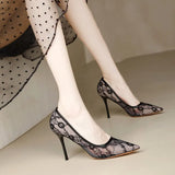 Breakj Women 2025 New Lace Transparent High-Heeled Women's Fine Heel Sexy Mesh Single Shoes Professional Women's