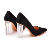 Breakj Cm Crystal Transparent Square Heel Pointed Shoes Bridal Shoes Silk Satin Dress Dress Shoes Wedding