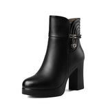 Boots Women's Thick Heels Large Size 40-43 Short Boots British Style Autumn And Winter Style High-Heeled Waterproof Platform Women's