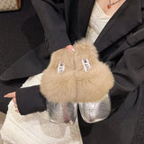 Breakj Red Explosion Bag Head Hair Slippers Women Wear Plus Plus Velvet And Anti-Slip 2025 New Autumn And Winter Plush Warm Cotton