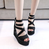 Korean Female High-End Zipper Hollowed Out Roman Sandals Muffin Thick Soles Raised Fish-Mouth Slope Heels For Women's
