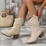 Spring and Autumn New Round Head Leather Face White Cover Fashion Women's Large Medium Sleeve Boots Women