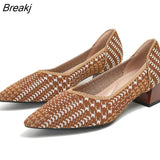 Knitting Single Shoes Women Spring And Autumn Pointed Toe Low-Heeled Shoes Simple Woman