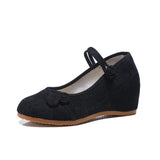 Breakj Heels Single Shoes Spring And Autumn Knot Plate Jacquard Cotton Plain Color Mother Cloth Shoes Women's