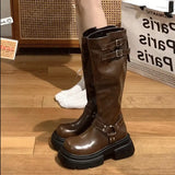 Breakj Design After Zipper Simple Boots 2025 Autumn And Winter Solid Color Round Head High Boots Wearing Horse Rider