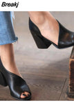 Summer New Women's Fish-mouth Sandals High Heels Thick Heels Slip-on Female Sandals Mixed Color Peep Toe Sandalias