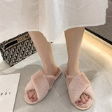 Breakj And Winter New Big Rabbit Velvet Cross With Couple Floor Cotton Slippers Indoor Warm Anti-Slip Cotton