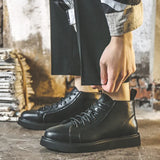 Breakj Size Martin Boots Men's Shoes Winter Plus Down High Top Boots Men's Fashion Shoes Midtop British Wind Leather Boots