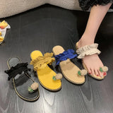 Summer New Set Toe Lace Pineapple Flat-Soled Large-Size Sandals And Slippers From Women's