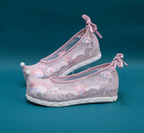 Breakj Shoes Bow Shoes Hanfu Shoes Nail Beads National Style Ancient Costume Mesh Embroidered Cloth Shoes Summer Female