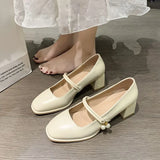 Breakj Net Red Soft Soles Do Not Tired Korean Women's Singles Shoes One-Word Buckle With A Niche Design Sense Mary Jane