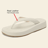Size 34-40 Women Sandals Summer 2023 Fashion Flip Flops Real Leather Low Heels Shoes Platform Slippers Ladies