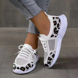 Size Women's Leisure Sports Shoes 2023 New Leopard Print Round Head Ties With Flat Soles And Comfortable Mesh Surface Women's