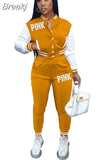 Pink Printed Baseball Coat Pants Two Piece Sets Spring Fall Outfits Womens Track Suits Casual Fashion Streetwear