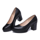 Work Shoes Black Job Interview Formal Dress Round Head Thick Heels Large Size 40-43 Women's Single