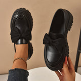 Breakj Bow Lefor Shoes Women 2025 Korean Version Of Thick Soles With Lazy British Style Retro Leather