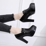 Autumn And Winter New Thick-Heeled Ultra-High-Heel Muffin Thick-Soled Waterproof Platform Single Shoes Deep Mouth Waterproof Platform Women's Leather
