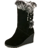 Breakj Wool Boots Rabbit Heel Middle Boots Thick Warm Winter Boots Women
