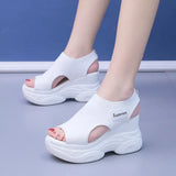 Women Summer Korean Version Fish Mouth Shoes Fashion Knitting Mesh Breathable Wedge Platform Sport Sandals Shoes