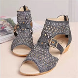 Women's Sandals Summer Golden Zipper Sandal Open Toe Gladiator Hollow Low Heel Sandals Bling wedges Pumps Ladies'