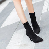 And Winter New Martin Boots Women Korean Version Black Pointed Back Zipper Ankle Boots Thin Heel High Heel Suede Fashion Boots
