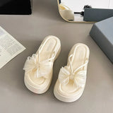 Breakj Summer New Fairy Wind Bow Thick Bottom Cool Slippers Women's Loose Cakes Fashion Wearing