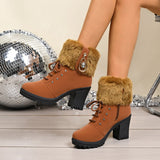 Breakj New Large Plus Velvet Warm Women's Shoes Round Head Thick Heel Short Barrel Over The Side Of The Zip