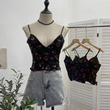 Real Shooting Hottie Deep V-Neck Broken Flower Short-Sized Hong Kong Wind Sling Female Wear With Chest Cushion Small Waistcoat Sleeveless Top
