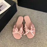 Breakj Lazy Wind Elegant Cool Slippers 2025 New Wearing Soft-Soled Bows Shoes Flat Beach