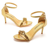 Breakj Shallow Word With A Golden Diamond High-Heeled Sandals Fine Heel With A Buckle Ball Ball