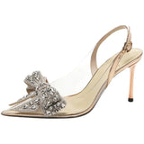 Summer New Korean Version Fashion Transparent High Heels With A Word With Rhinestone Bow