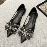 lace bow ballet flats women pointed toe shallow mouth cutout summer shoes woman breathable glitter moccasin big size