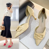 Fashion Women Pumps Pointed Toe Metal Chain Sweet Style Purple Pink Office Dress Shoes Party Pumps Thin High Heels Elegant