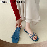 Square Toe Slippers Women Slip On Slide Flat Casual Summer Shoes Beach Flip Flops Narrow Band Sandal New Brand