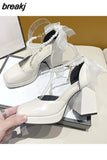 High Heels Elegant Bow Square Toe Black Fashion Women's Pumps Thick Heel Wedding Party Pearl Lace Wedding Shoes for