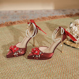 Flower Bow Pearl Chain Waterproof Platform Heel Heels Not Tired Wedding Shoes High